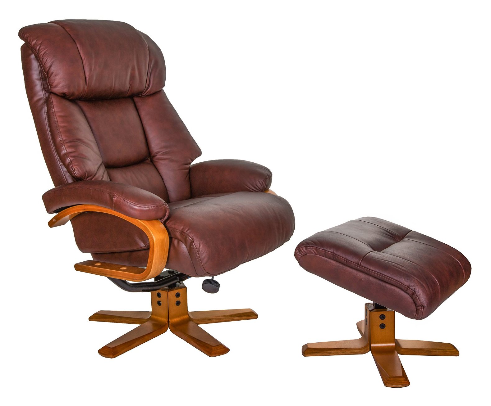 Penrith Swivel Recliner + Free Footstool in Chestnut Leather Match