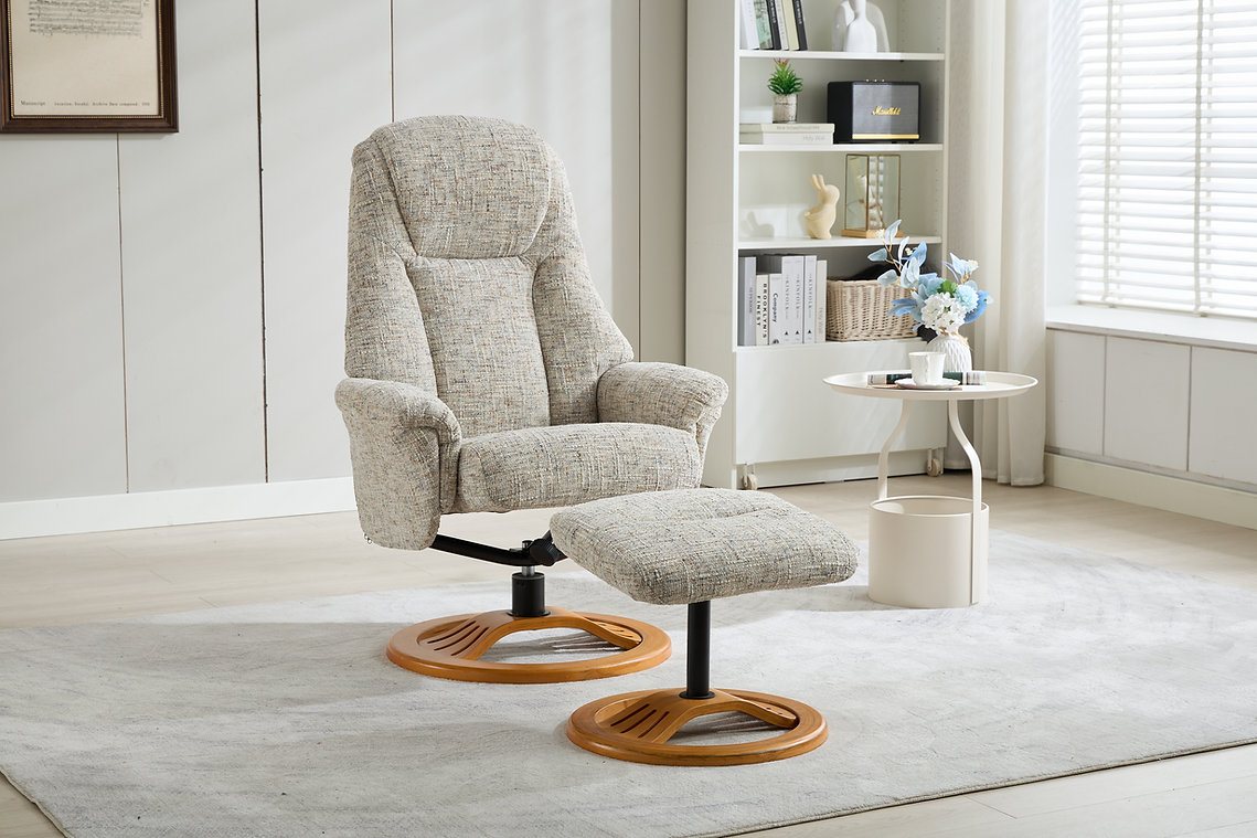 Norden Recliner Chair Free Footstool in Lisbon Grey Fabric
