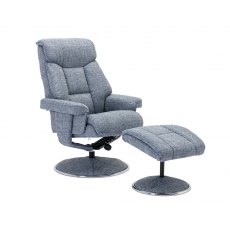 Morgan Swivel Recliner with Free Footstool in Blue Fabric