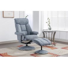Morgan Swivel Recliner with Free Footstool in Blue Fabric