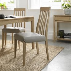 Lancing Lifestyle Oak Slat Back Dining Chairs - Grey Bonded Seat(Pair) Lancing Lifestyle Oak Slat Back Dining Chairs - Grey Bonded Seat(Pair)