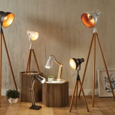 Tripod Floor Lamp - White Metal/Nat Wood Tripod Floor Lamp - White Metal/Nat Wood
