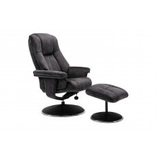 Franklin Swivel Recliner + Footstool In Liquorice Fabric Franklin Swivel Recliner + Footstool In Liquorice Fabric