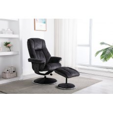 Franklin Swivel Recliner + Footstool In Liquorice Fabric Franklin Swivel Recliner + Footstool In Liquorice Fabric