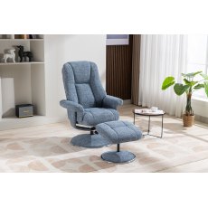 Franklin Swivel Recliner + Footstool In Ocean Fabric Franklin Swivel Recliner + Footstool In Ocean Fabric