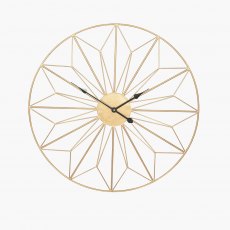 Antique Gold Metal Geo Design Round Wall Clock