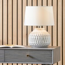 Anneli Warm White Aztec Ceramic Table Lamp Anneli Warm White Aztec Ceramic Table Lamp
