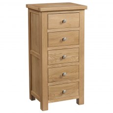 Budleigh Light Oak 5 Drawer Tall Chest Budleigh Light Oak 5 Drawer Tall Chest