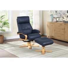 Kember Swivel Recliner + Free Footstool In Navy Kember Swivel Recliner + Free Footstool In Navy