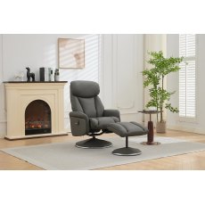 Balvaro Swivel Recliner + FREE Footstool In Charcoal Leather Balvaro Swivel Recliner + FREE Footstool In Charcoal Leather