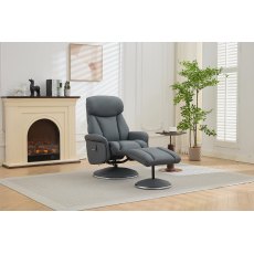 Balvaro Swivel Recliner + FREE Footstool In Blue Leather Balvaro Swivel Recliner + FREE Footstool In Blue Leather