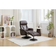 Balvaro Swivel Recliner + FREE Footstool In Dark Brown Leather Balvaro Swivel Recliner + FREE Footstool In Dark Brown Leather