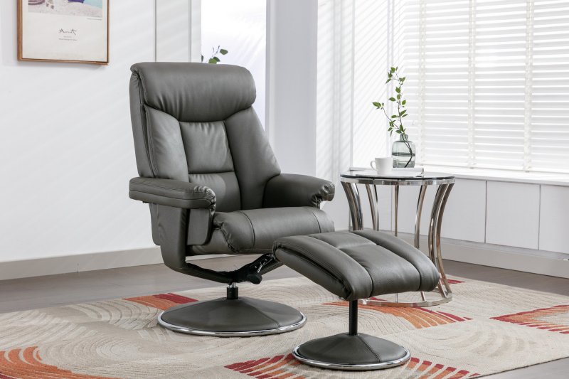 Morgan Swivel Recliner With Free Footstool in Cinder