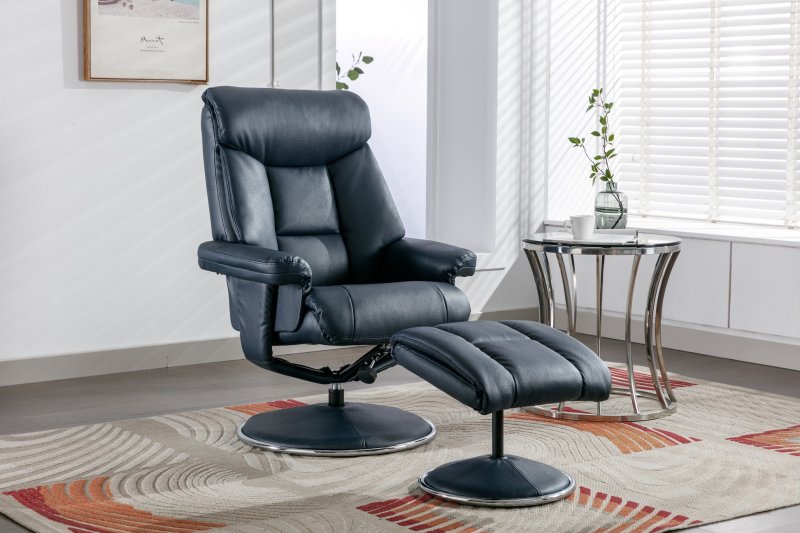 Morgan Swivel Recliner with Free Footstool in Navy