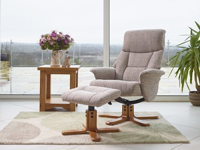 Hebdon Swivel Recliner with Free Footstool In Wheat Fabric