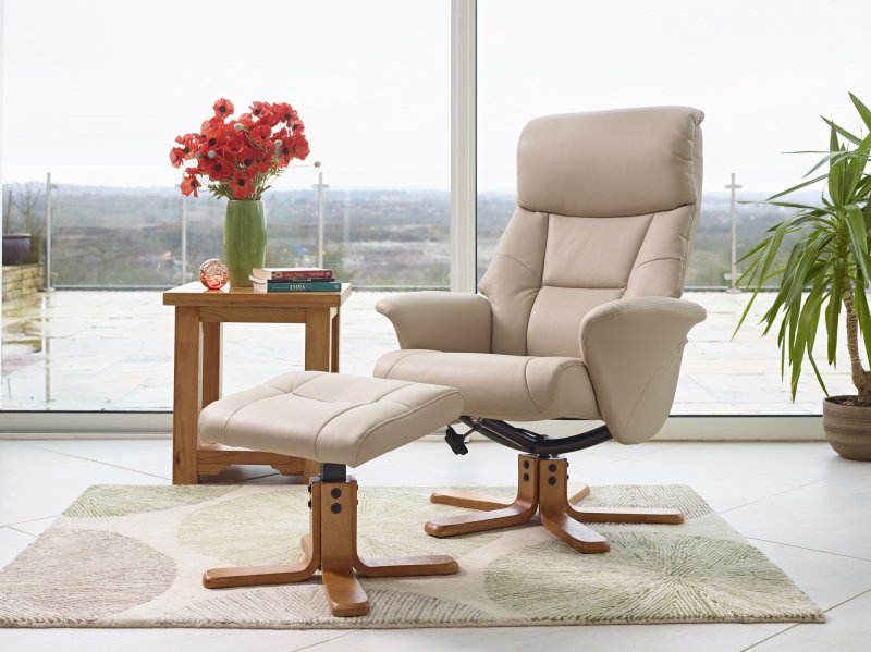 Hebdon Swivel Recliner with Free Footstool In Cafe Latte Leather Look