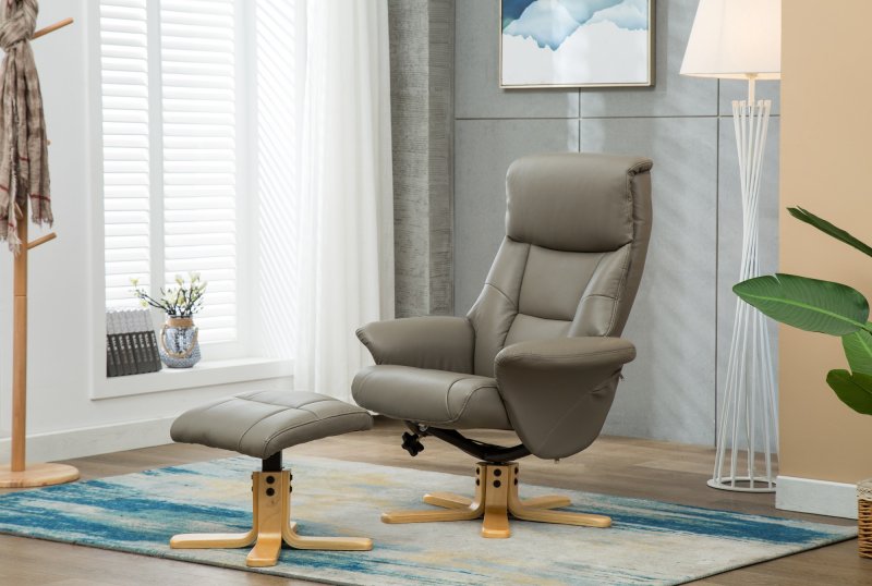 Hebdon Swivel Recliner with Free Footstool In Grey Leather Look