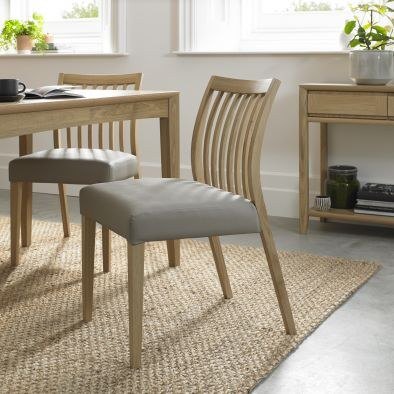 Lancing Lifestyle Oak Low Slat Dining Chairs - Bonded Grey Seat(Pair)