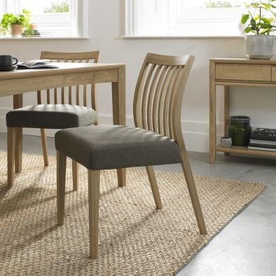 Lancing Lifestyle Oak Low Slat Dining Chairs - Black Gold Fabric Seat(Pair)