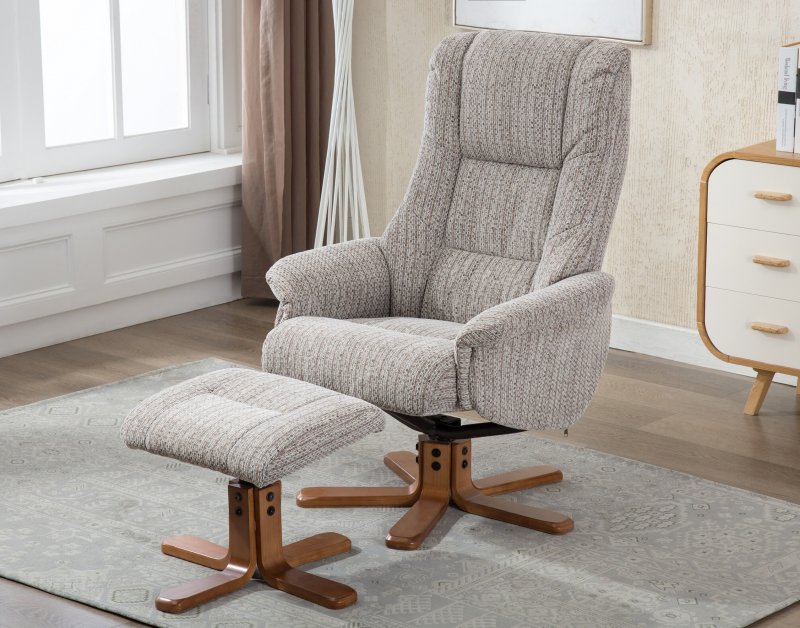 Piper Swivel Recliner + Free Footstool in Wheat Fabric