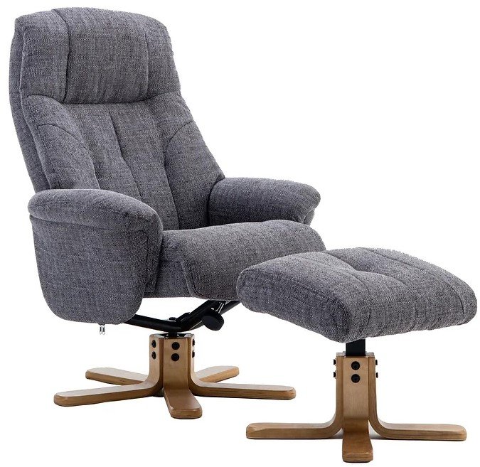 Bath Recliner Chair + Free Footstool in Lisbon Grey Fabric