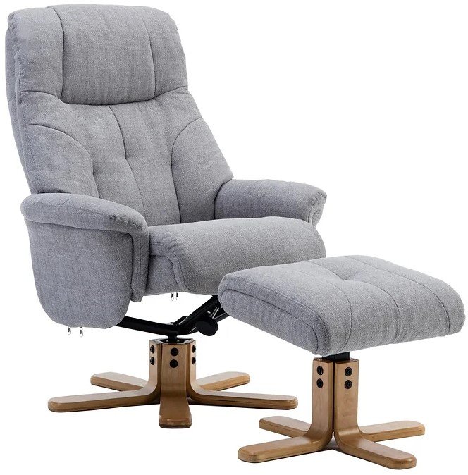 Bath Recliner Chair + Free Footstool in Lisbon Silver Fabric