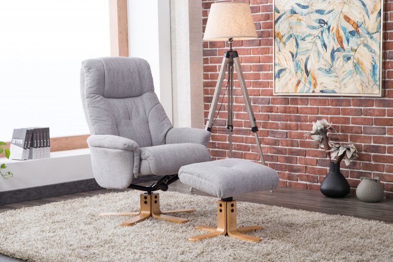 Bath Recliner Chair + Free Footstool in Lisbon Silver Fabric