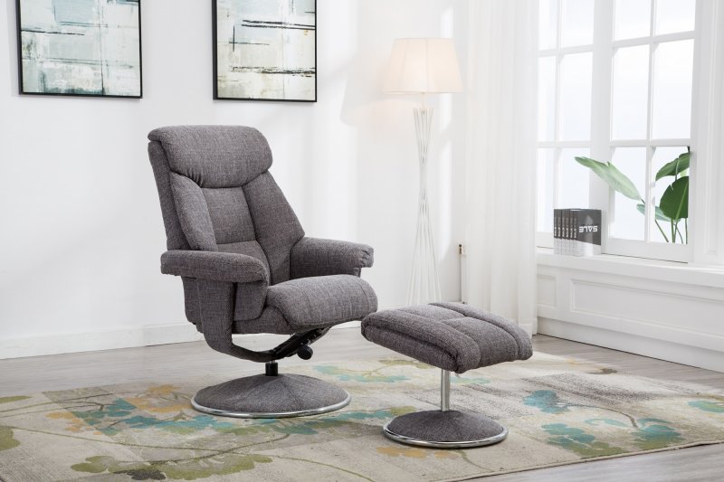 Morgan Swivel Recliner with Free Footstool in Lisbon Grey Fabric