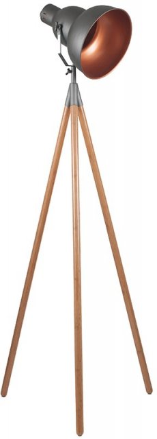 Tripod Floor Lamp - Grey Metal / Nat Wood