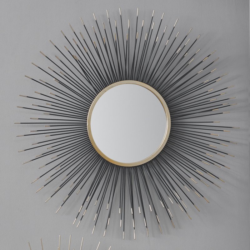 Gold & Black Metal Sunburst Wall Mirror