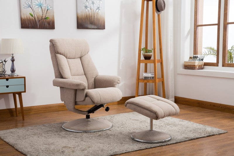 Morgan Swivel Recliner With Free Footstool in Lisbon Wheat Fabric