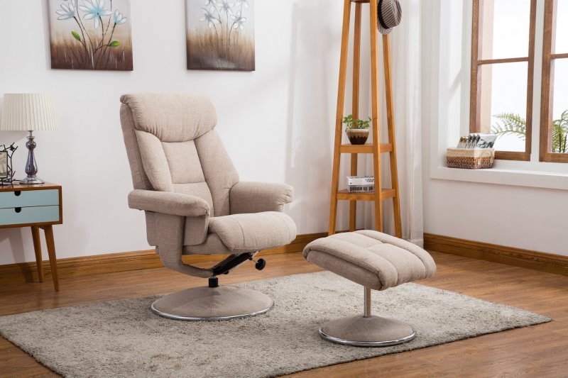 Morgan Swivel Recliner With Free Footstool in Lisbon Wheat Fabric