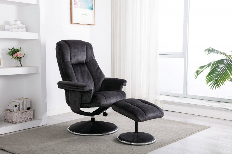 Leather recliner swivel sales chair with matching footstool