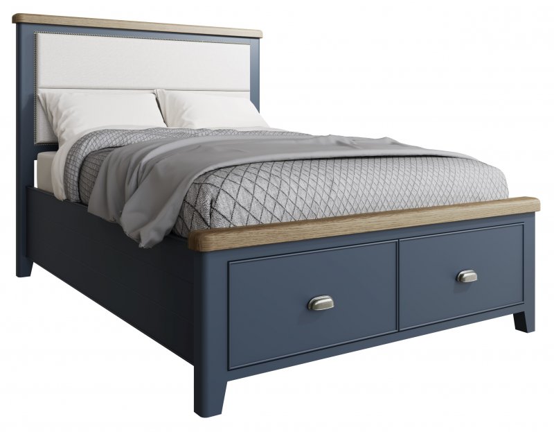 Selkirk Blue Bedstead With Fabric Headboard + 2 Drawer Footend