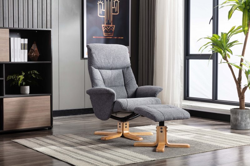 Hebdon Swivel Recliner with Free Footstool In Slate Fabric