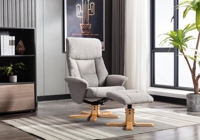 Hebdon Swivel Recliner With Free Footstool In Fossil Fabric