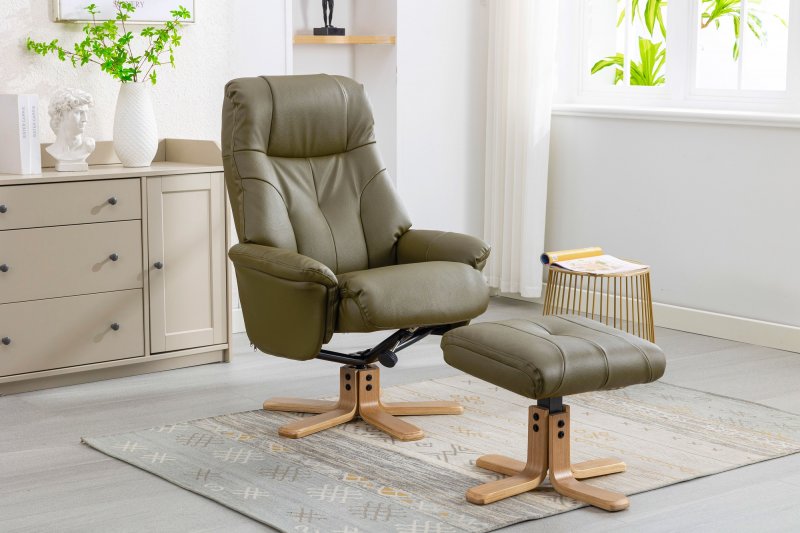 Bath Recliner Chair + Free Footstool In Olive Green