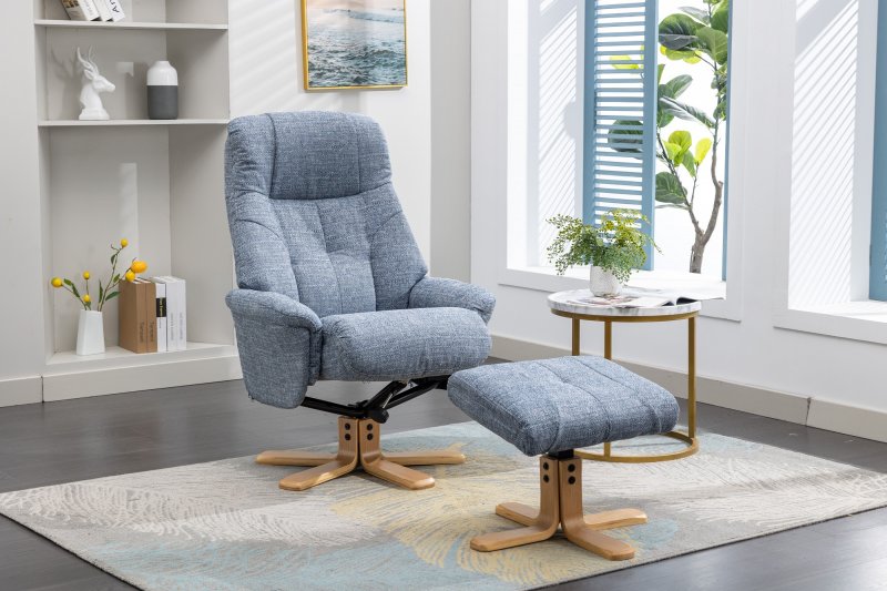 Bath Recliner Chair + Free Footstool In Lisbon Marine Fabric