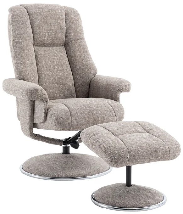 Franklin Swivel Recliner + Footstool In Oat Fabric