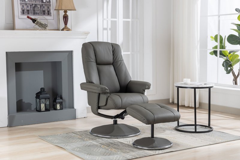 Franklin Swivel Recliner + Footstool In Cinder