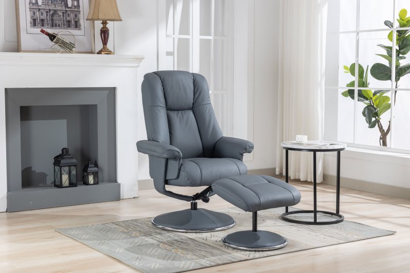 Franklin Swivel Recliner + Footstool In Petrol Blue