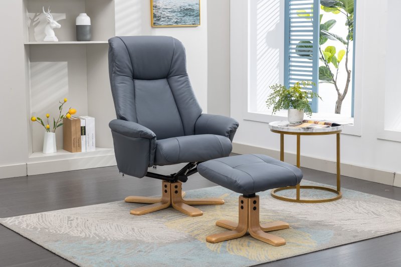 Luna Swivel Recliner + Free Footstool in Petrol Blue