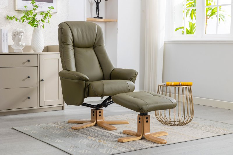 Luna Swivel Recliner + Free Footstool In Olive Green