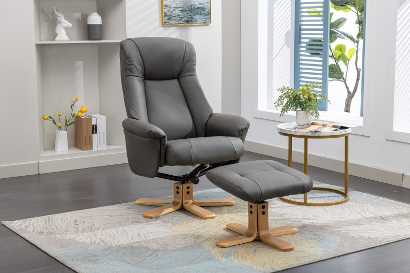 Luna Swivel Recliner + Free Footstool In Cinder