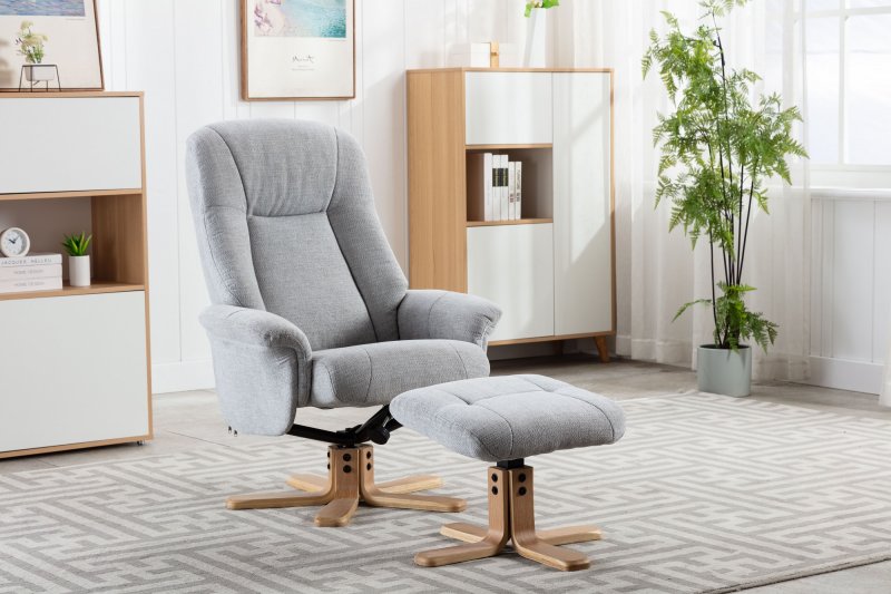 Luna Swivel Recliner + Free Footstool In Lille Cloud