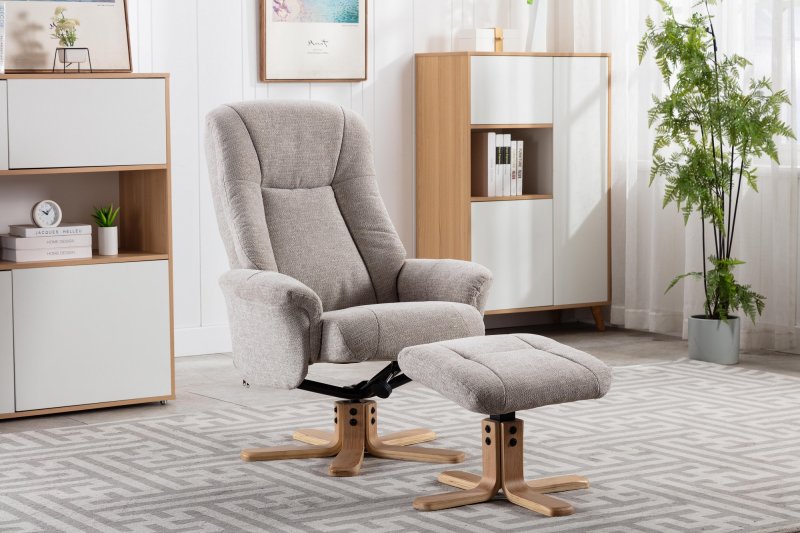 Luna Swivel Recliner + Free Footstool In Lille Sand