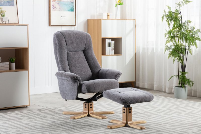Luna Swivel Recliner + Free Footstool In Lille Charcoal