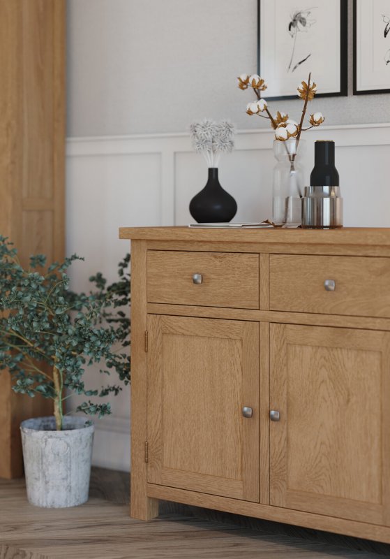 Budleigh Light Oak 2 Door 2 Drawer Deep Sideboard