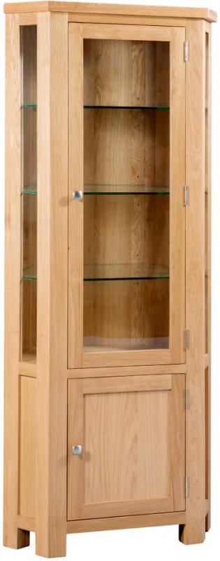 Budleigh Light Oak Glazed Corner Display Cabinet