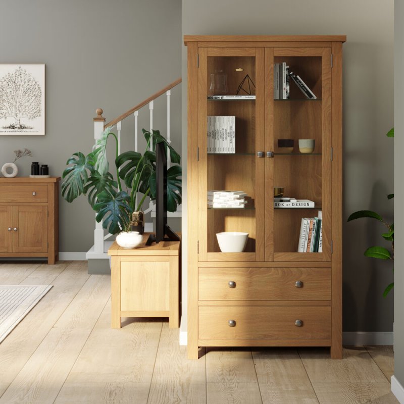 Budleigh Light Oak Large Display Cabinet